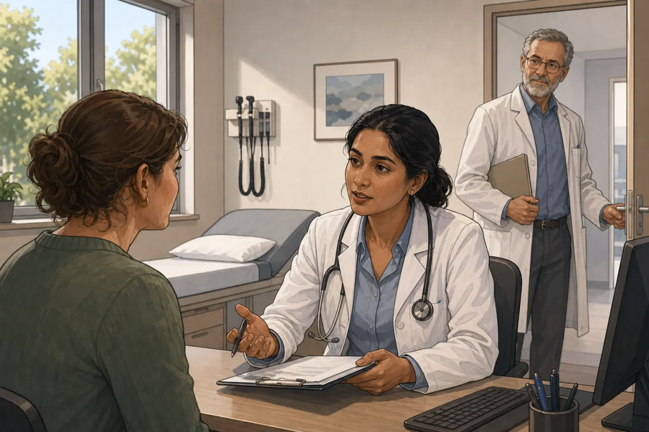 Illustration of medical history taking and patient presentation in Germany